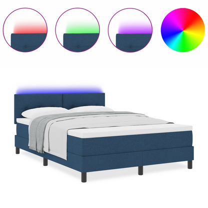 Boxspringbed met matras en LED stof blauw 140x200 cm