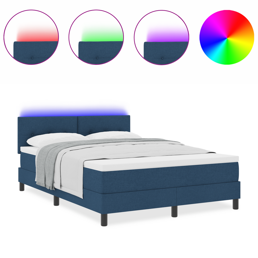 Boxspringbed met matras en LED stof blauw 140x200 cm