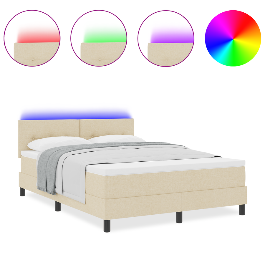 Boxspringbed met matras en LED stof crèmekleurig 160x200 cm