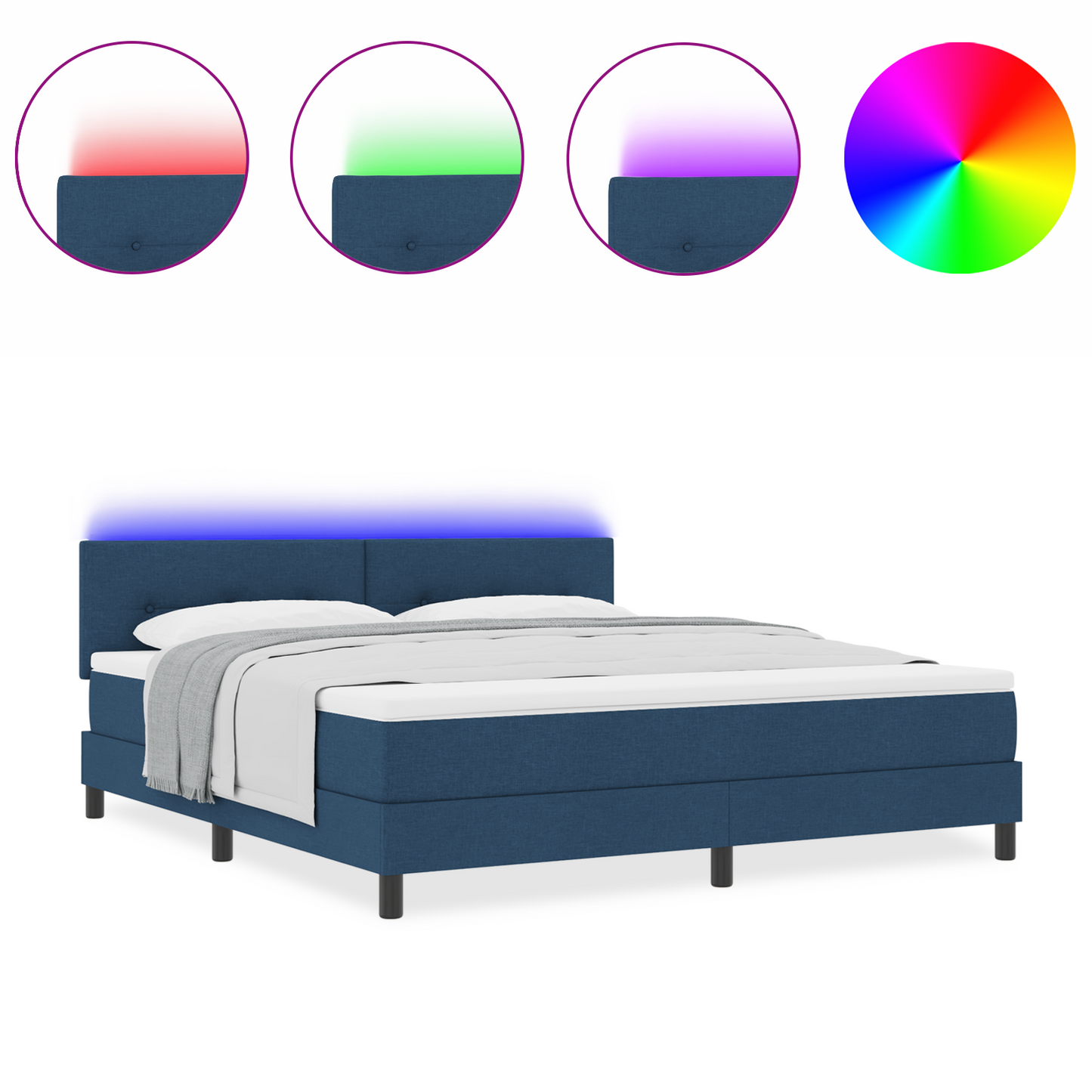 Boxspringbed met Matras & LED Blauw 180x200 cm Stof