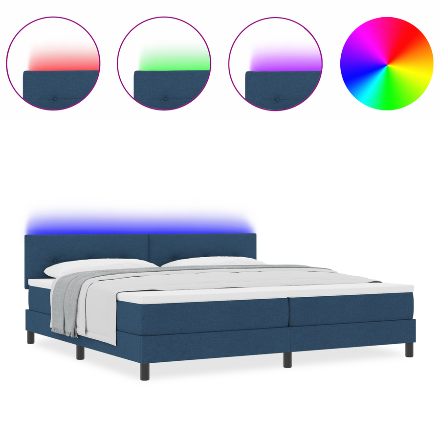 Boxspringbed met matras en LED stof blauw 200x200 cm