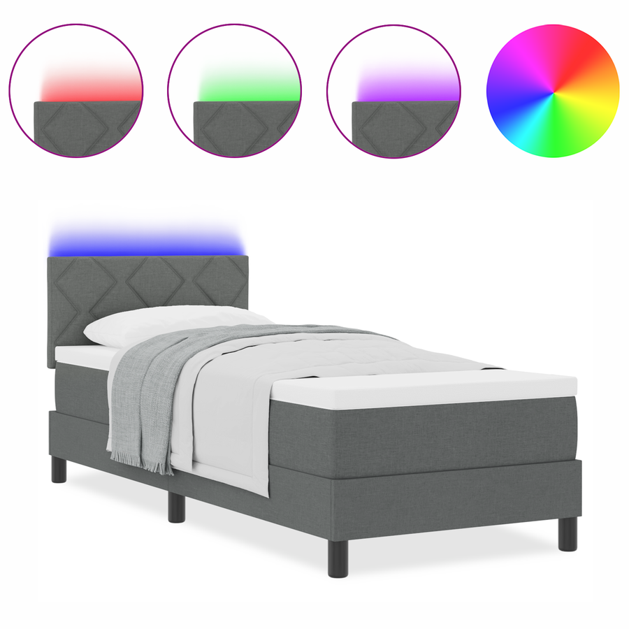 Boxspring Bed met Matras & LED Donkergrijs 80x200 cm Stof