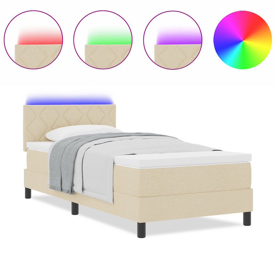 boxspringbed met matras & LED licht crèmekleurig 90x200 cm stof