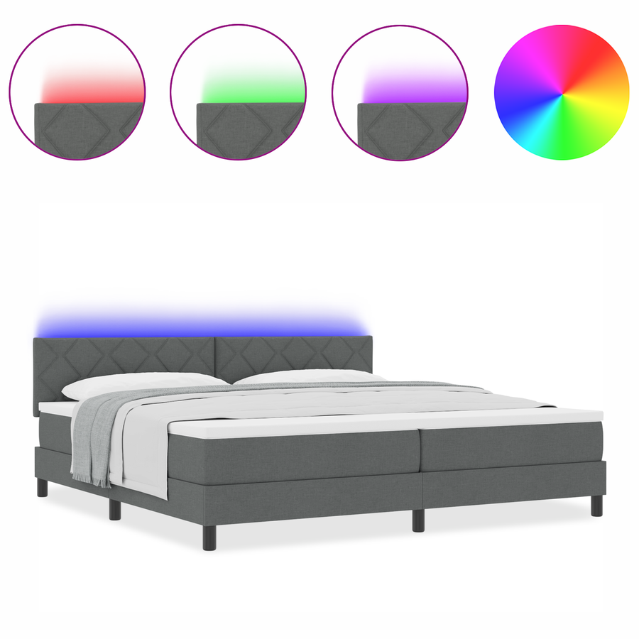 Boxspringbed met Matras & LED Donkergrijs 200x200 cm Stof