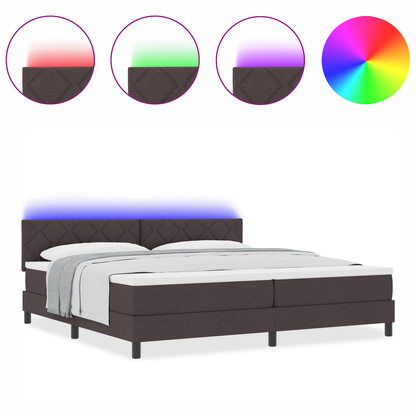 Boxspring Bed met Matras & LED Donker Bruin 200x200 cm Stof