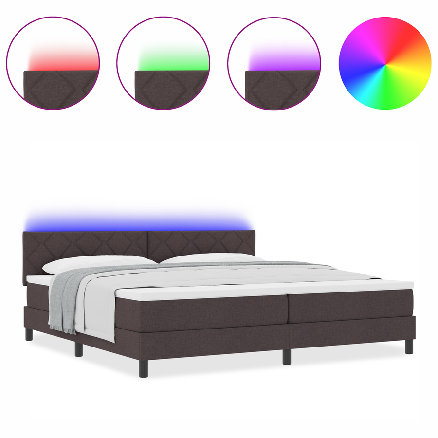 Boxspring Bed met Matras & LED Donker Bruin 200x200 cm Stof