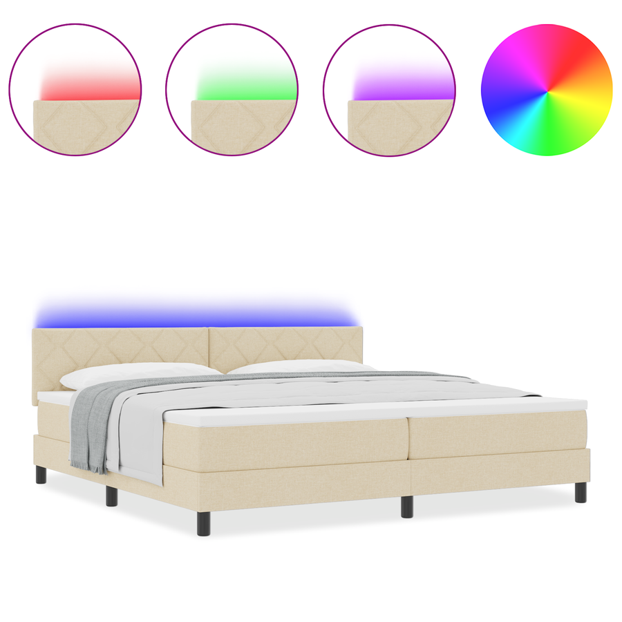 Boxspringbed met Matras & LED Crème 200x200 cm Stof