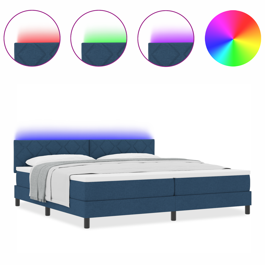 Boxspringbed met Matras & LED Blauw 200x200 cm Stof