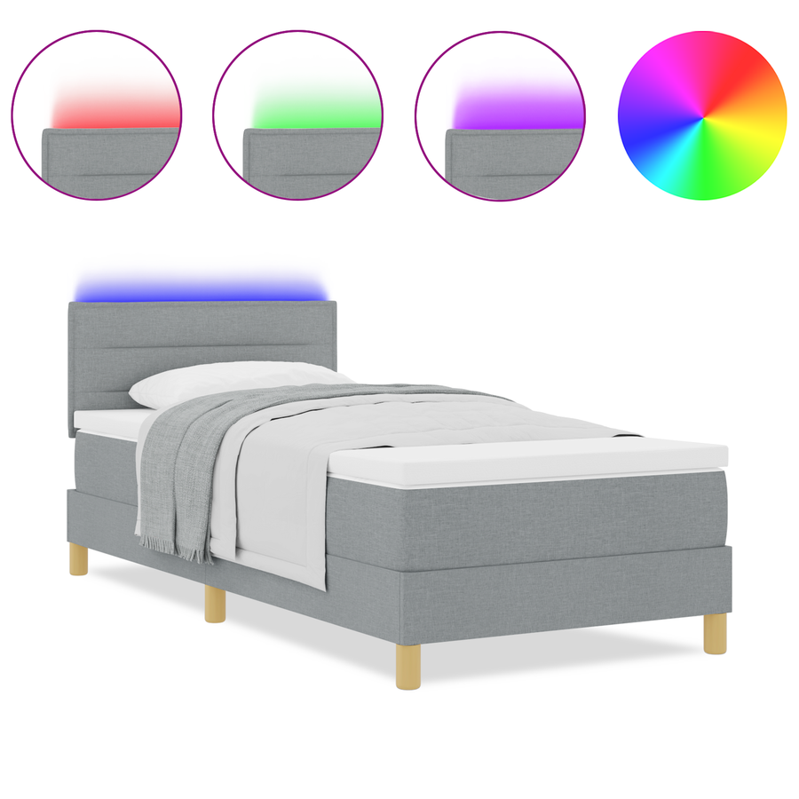 Boxspring Bed met Matras & LED Licht Lichtgrijs 80x200 cm Stof