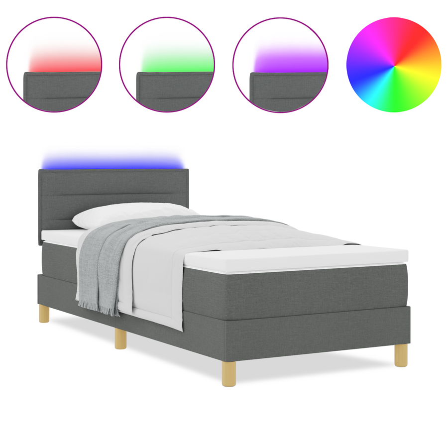 Boxspring Bed met Matras en LED Donkergrijs 80x200 cm Stof