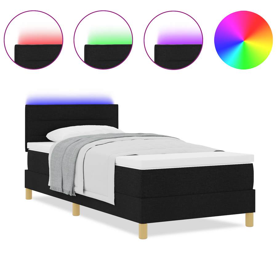 Boxspringbed met matras en LED stof zwart 90x200 cm