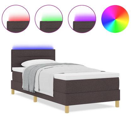Boxspringbed met matras en LED stof donkerbruin 90x200 cm
