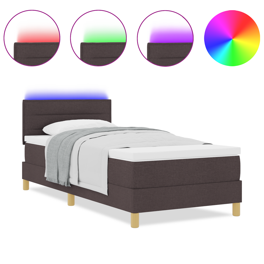 Boxspringbed met matras en LED stof donkerbruin 90x200 cm