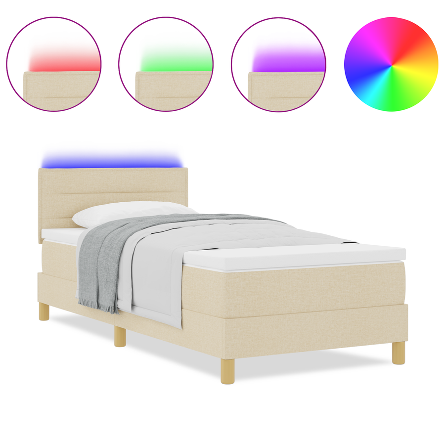 Boxspringbed met matras en LED stof crèmekleurig 100x200 cm