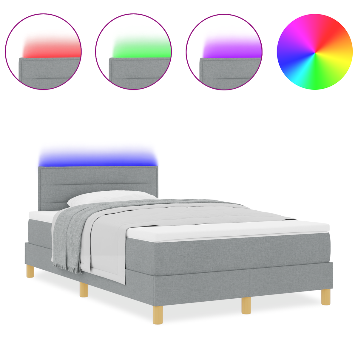 Boxspring Bed met Matras & LED Lichtgrijs 120x190 cm Stof