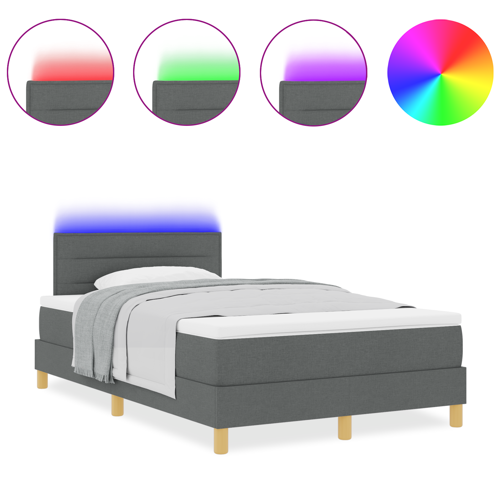 Boxspringbed met matras en LED stof donkergrijs 120x200 cm