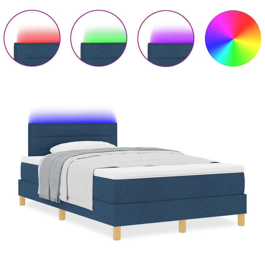 Boxspringbed met matras en LED stof blauw 120x200 cm