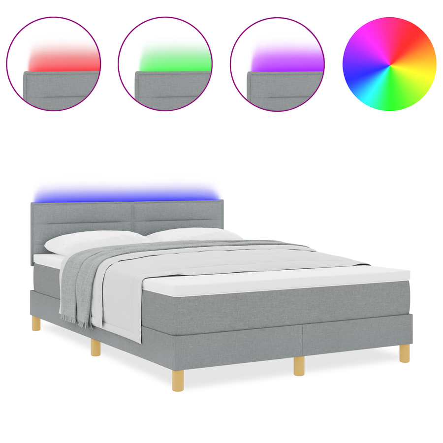 Boxspringbed met matras en LED stof lichtgrijs 140x200 cm