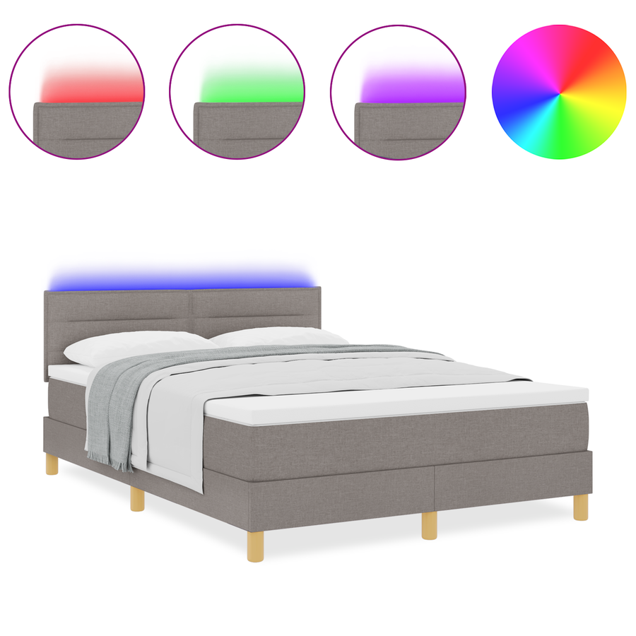 Boxspringbed met matras en LED stof taupe 140x200 cm