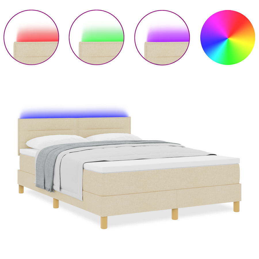 Boxspringbed met matras en LED stof crèmekleurig 140x200 cm
