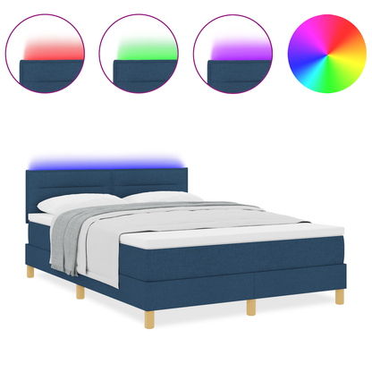Boxspringbed met matras en LED stof blauw 140x200 cm