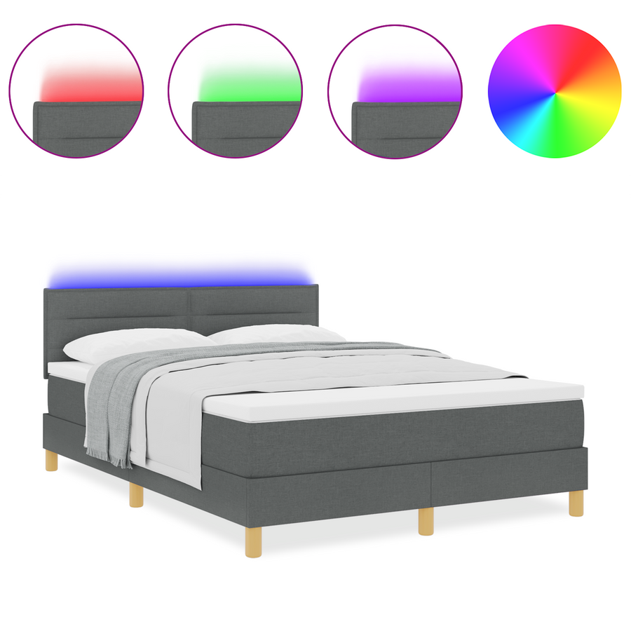 Boxspringbed met matras en LED stof donkergrijs 160x200 cm