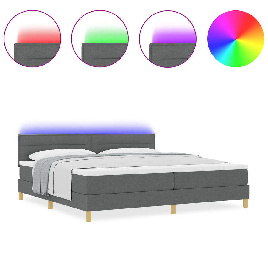 Boxspringbed met matras en LED stof donkergrijs 200x200 cm
