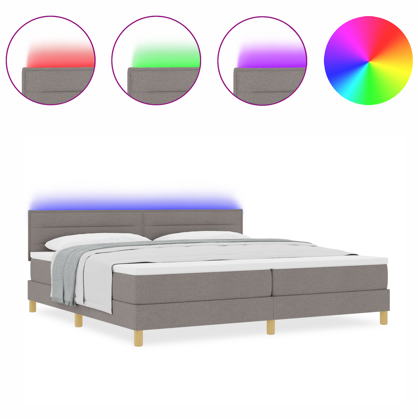 Boxspringbed met matras en LED stof taupe 200x200 cm
