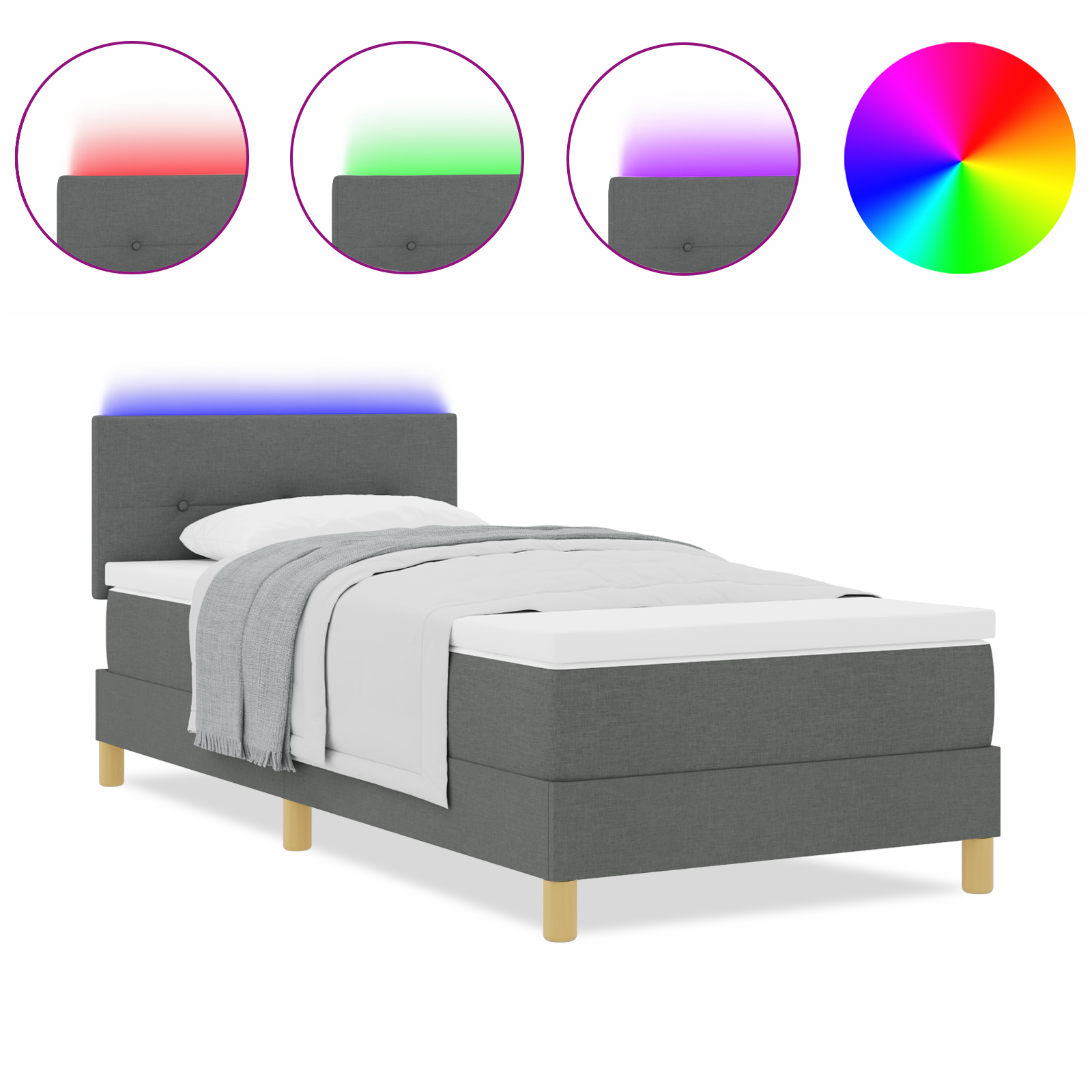Boxspringbed met matras en LED stof donkergrijs 90x200 cm