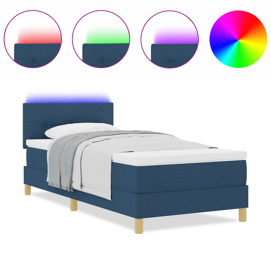 Boxspringbed met matras en LED stof blauw 90x200 cm