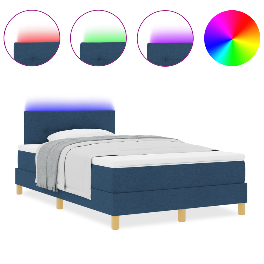 Boxspringbed met matras en LED stof blauw 120x200 cm