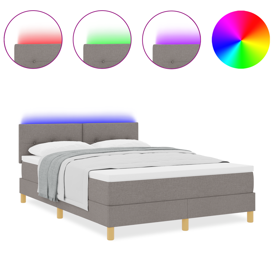 Boxspringbed met matras en LED stof taupe 140x200 cm