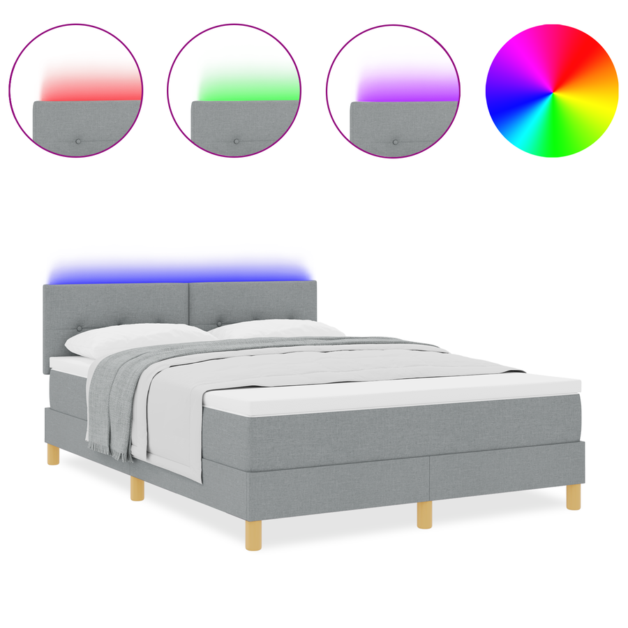 Boxspringbed met matras en LED stof lichtgrijs 160x200 cm
