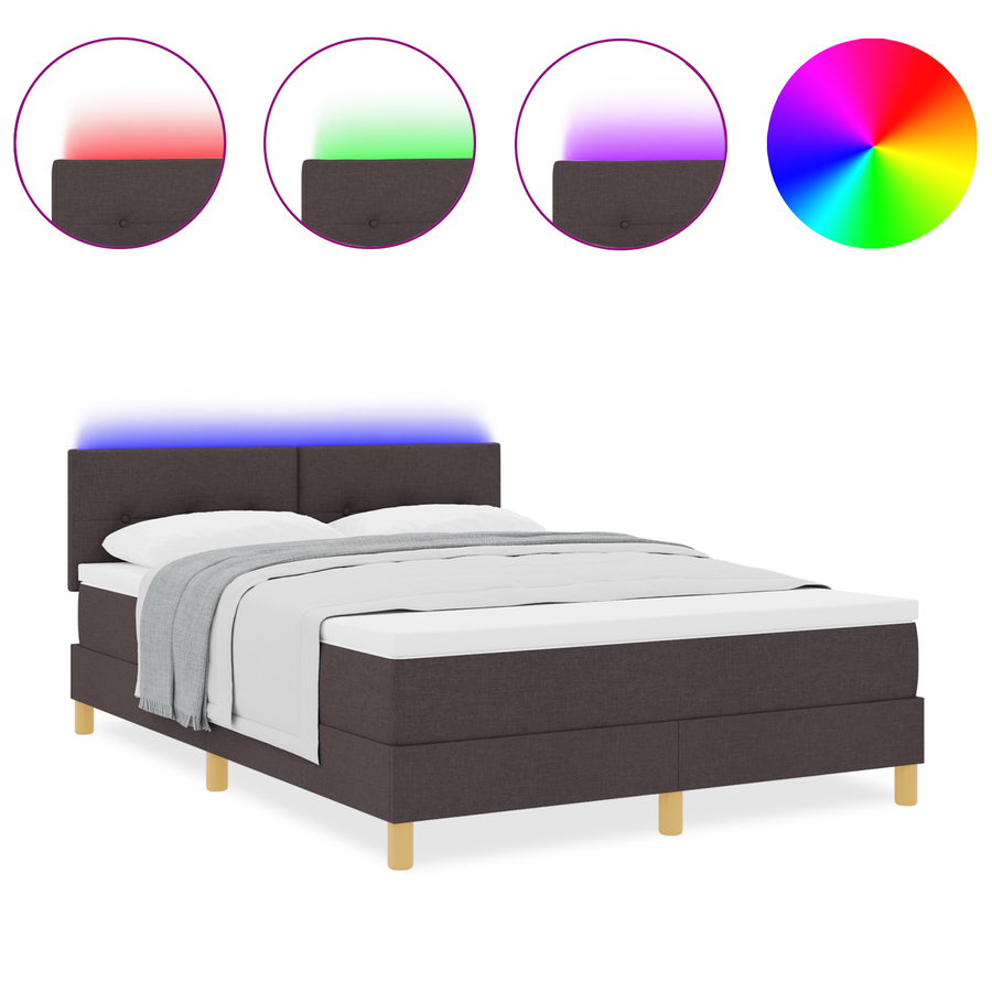 Boxspringbed met matras en LED stof donkerbruin 160x200 cm