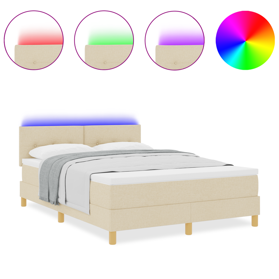 Boxspringbed met matras en LED stof crèmekleurig 160x200 cm