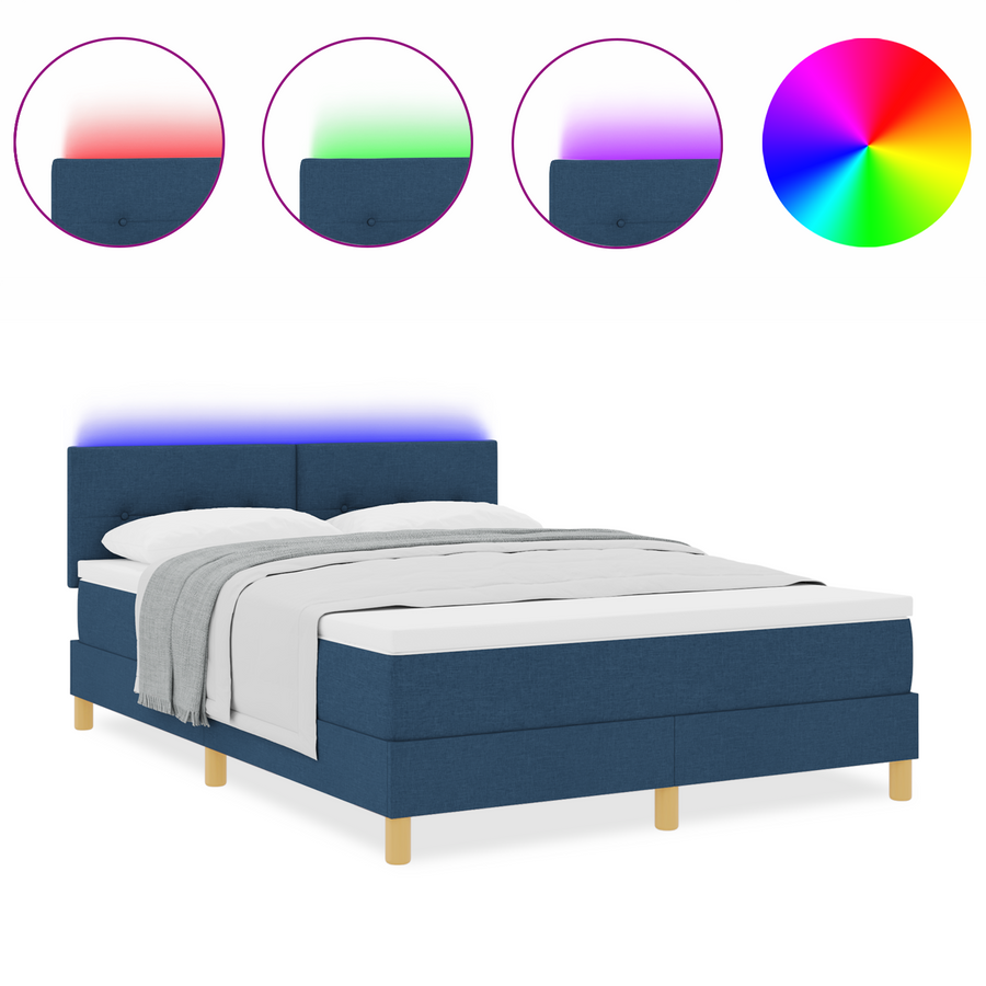 Boxspring Bed met Matras & LED Blauw 160x200 cm Stof