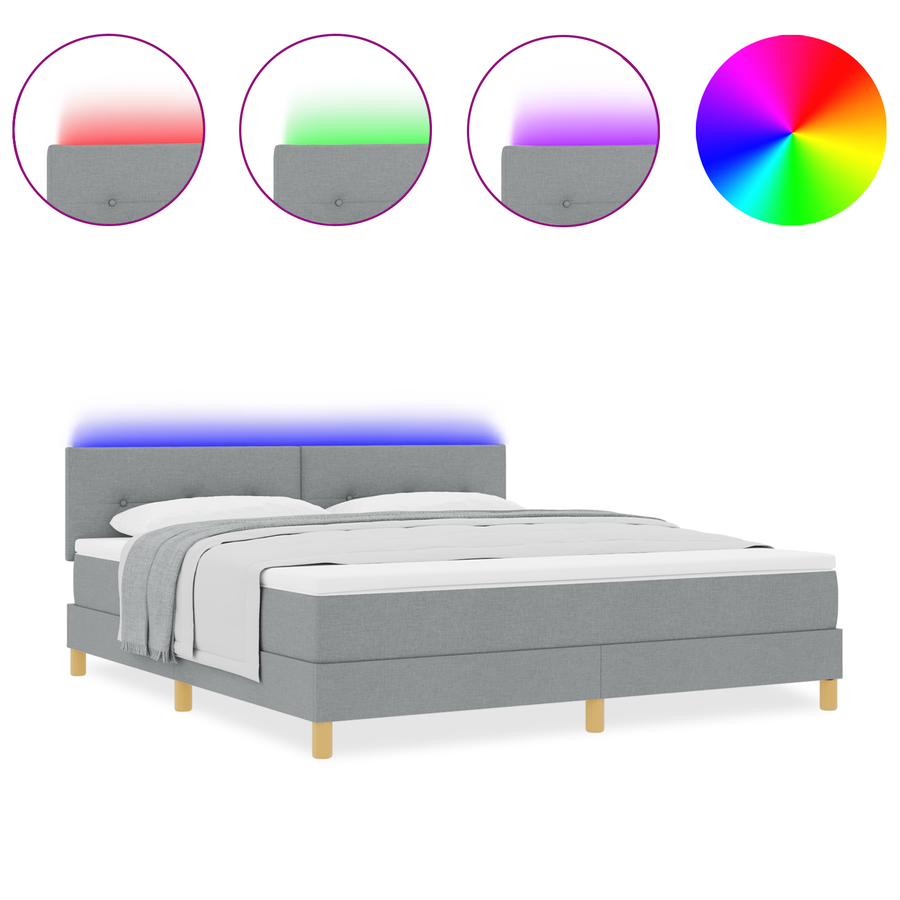 Boxspringbed met matras en LED stof lichtgrijs 180x200 cm