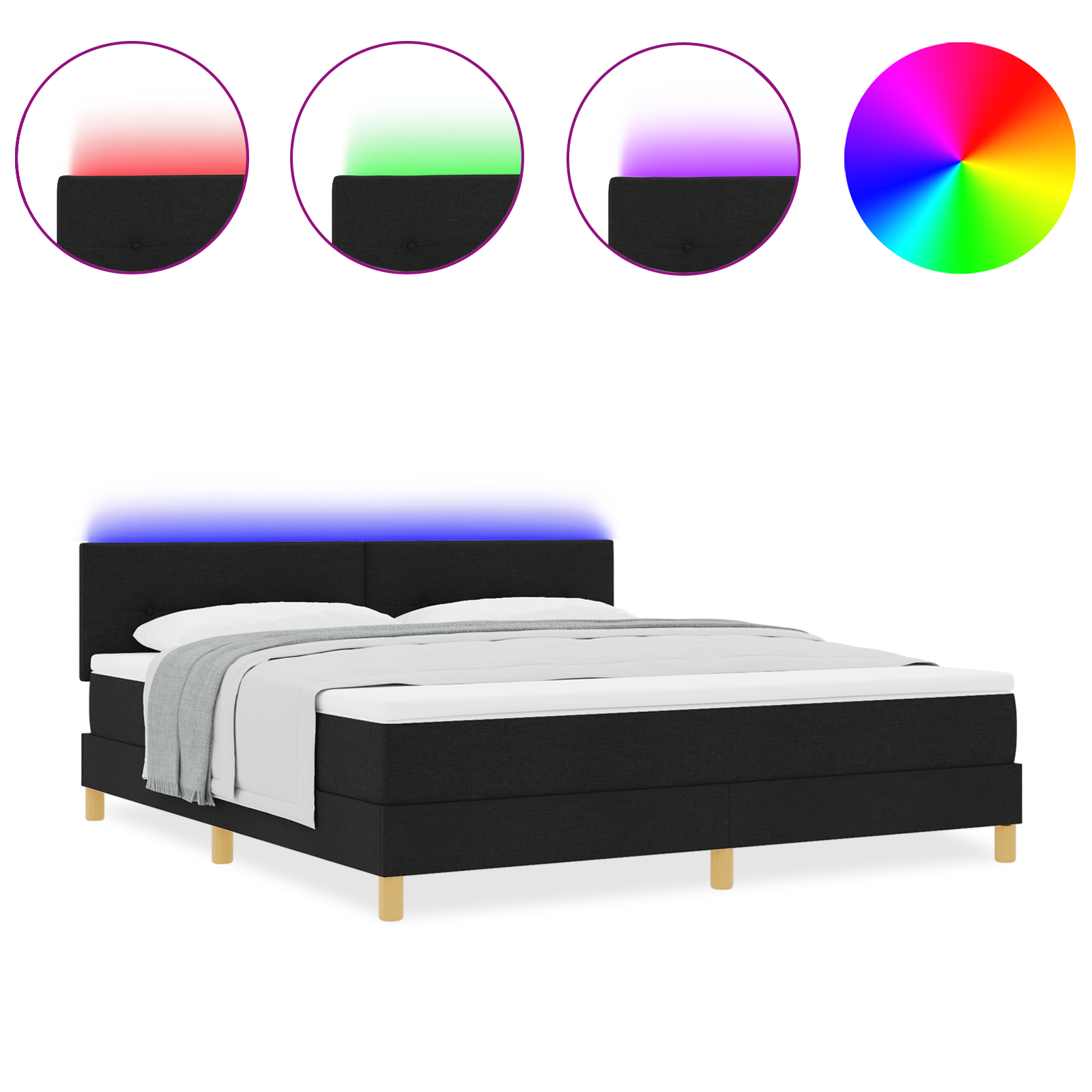 Boxspringbed met matras en LED stof zwart 180x200 cm