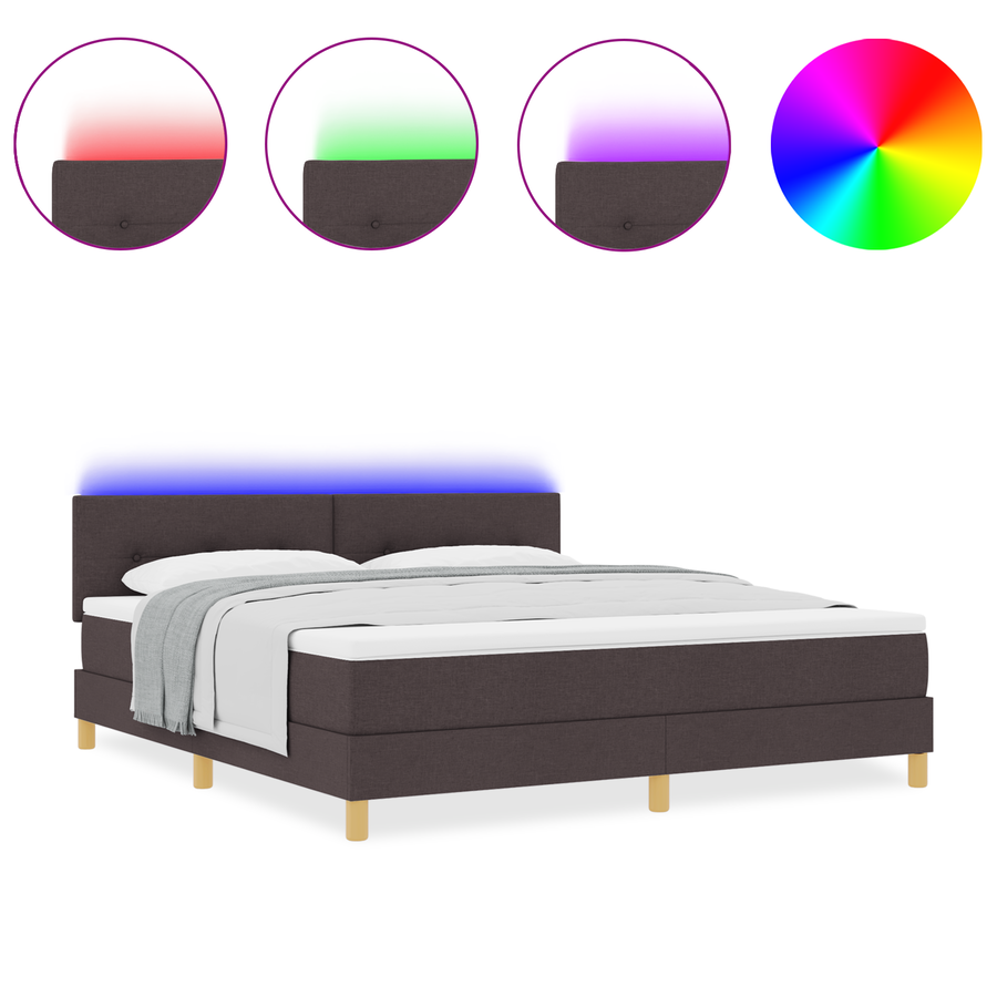 Boxspringbed met matras en LED stof donkerbruin 180x200 cm