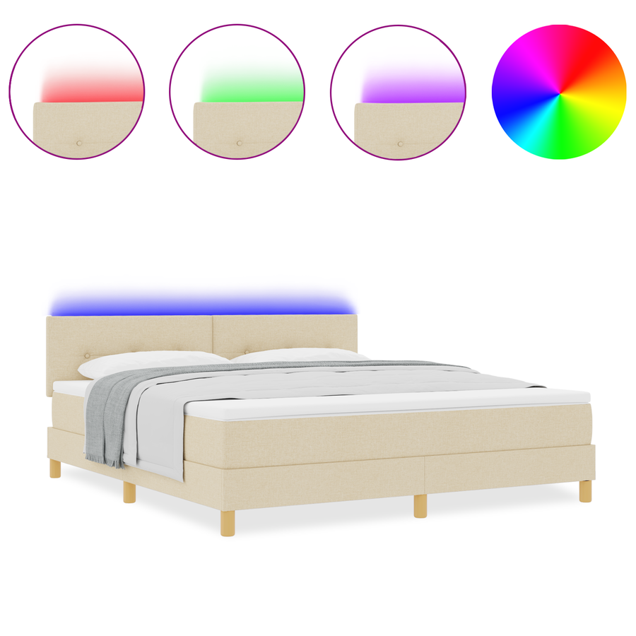 Boxspringbed met matras en LED stof crèmekleurig 180x200 cm
