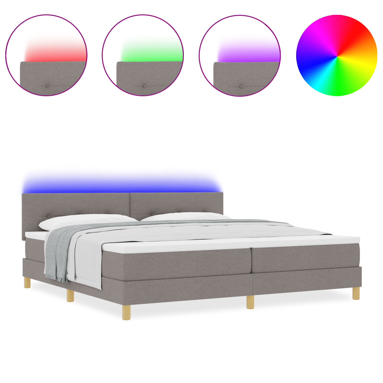 Boxspringbed met matras en LED stof taupe 200x200 cm