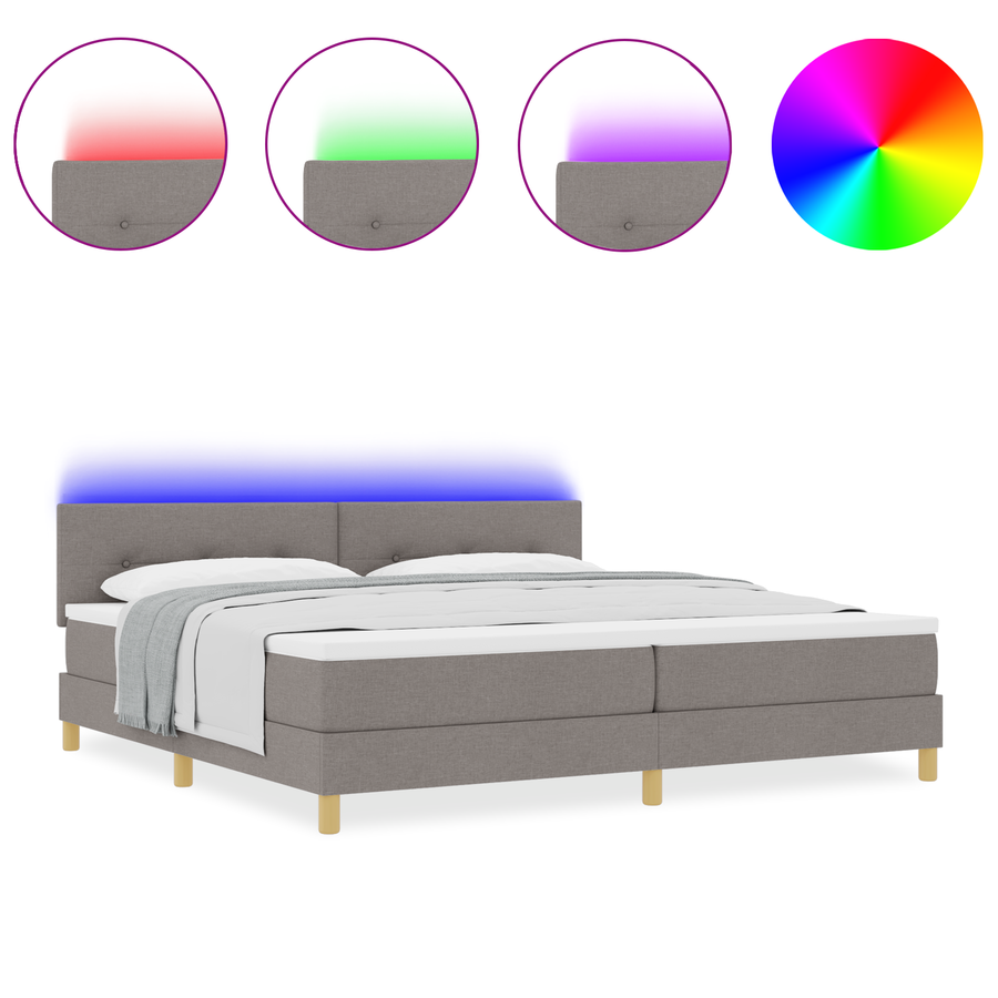 Boxspringbed met matras en LED stof taupe 200x200 cm