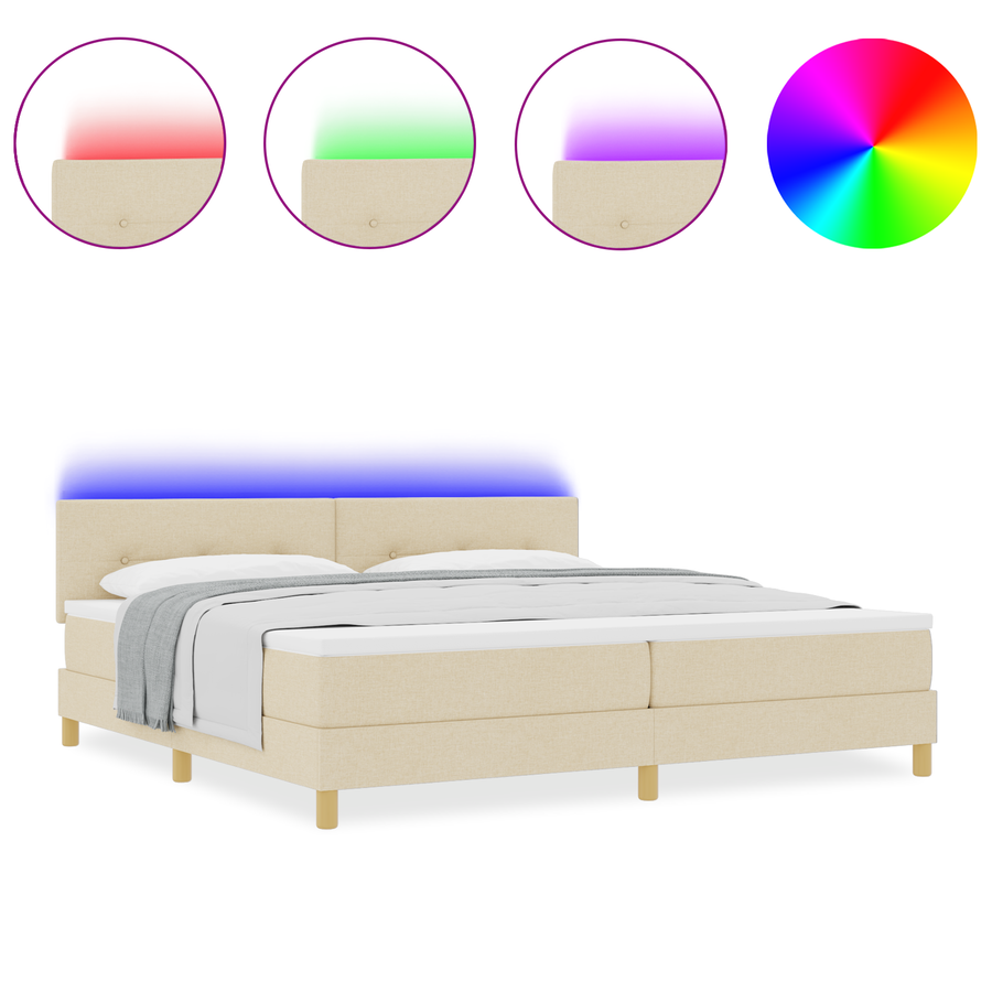 Boxspringbed met matras en LED stof crèmekleurig 200x200 cm