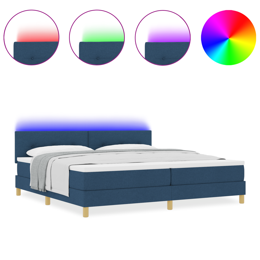Boxspringbed met matras en LED stof blauw 200x200 cm