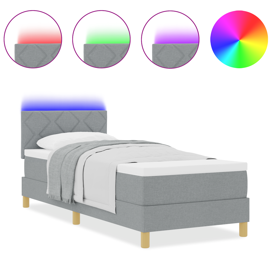 Boxspringbed met Matras & LED Lichtgrijs 80x200 cm Stof
