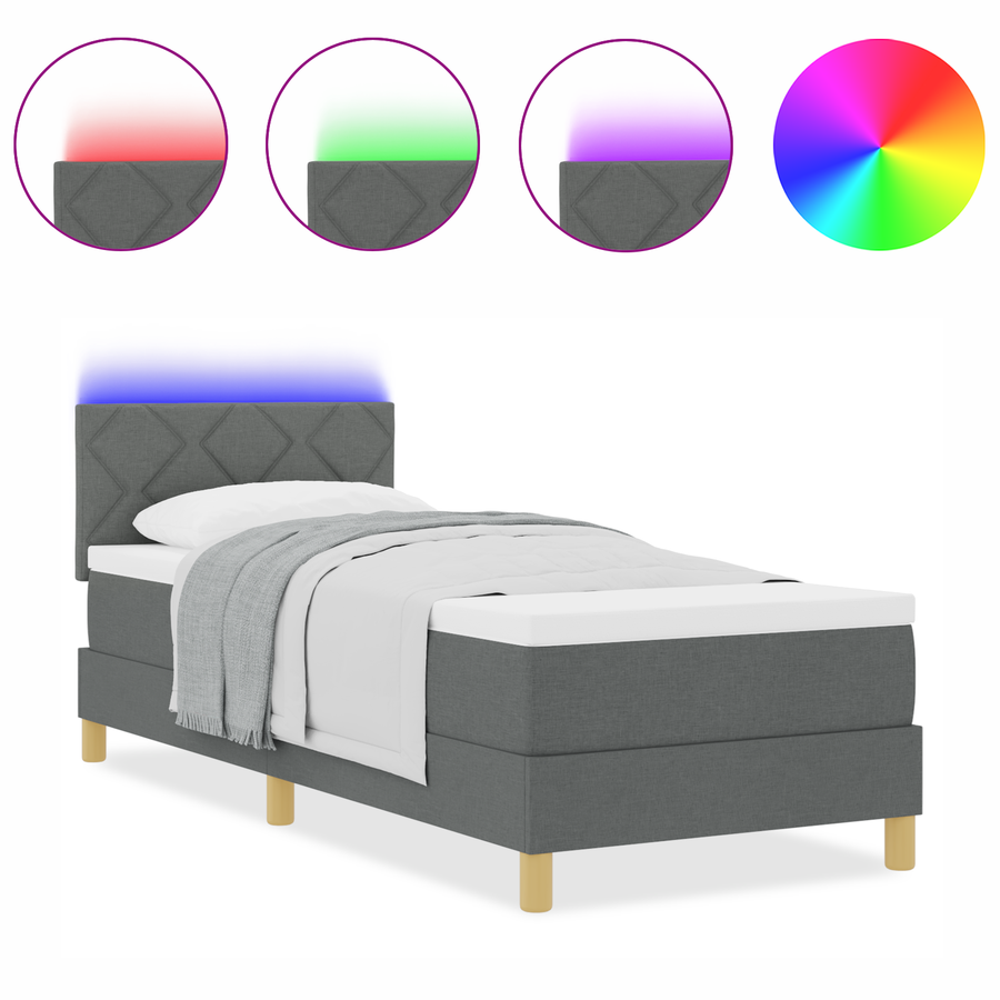 Boxspring Bed met Matras & LED Donkergrijs 80x200 cm Stof