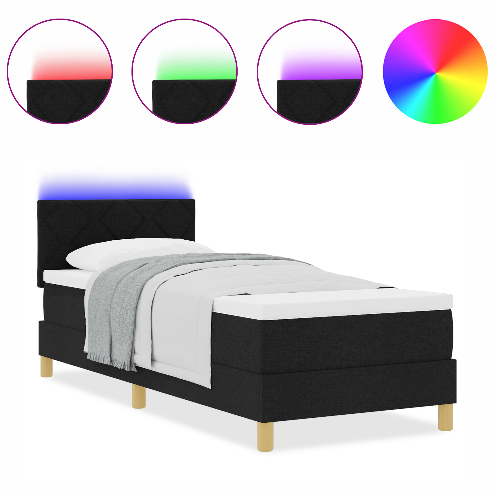Boxspring Bed met Matras & LED Zwart 80x200 cm Stof