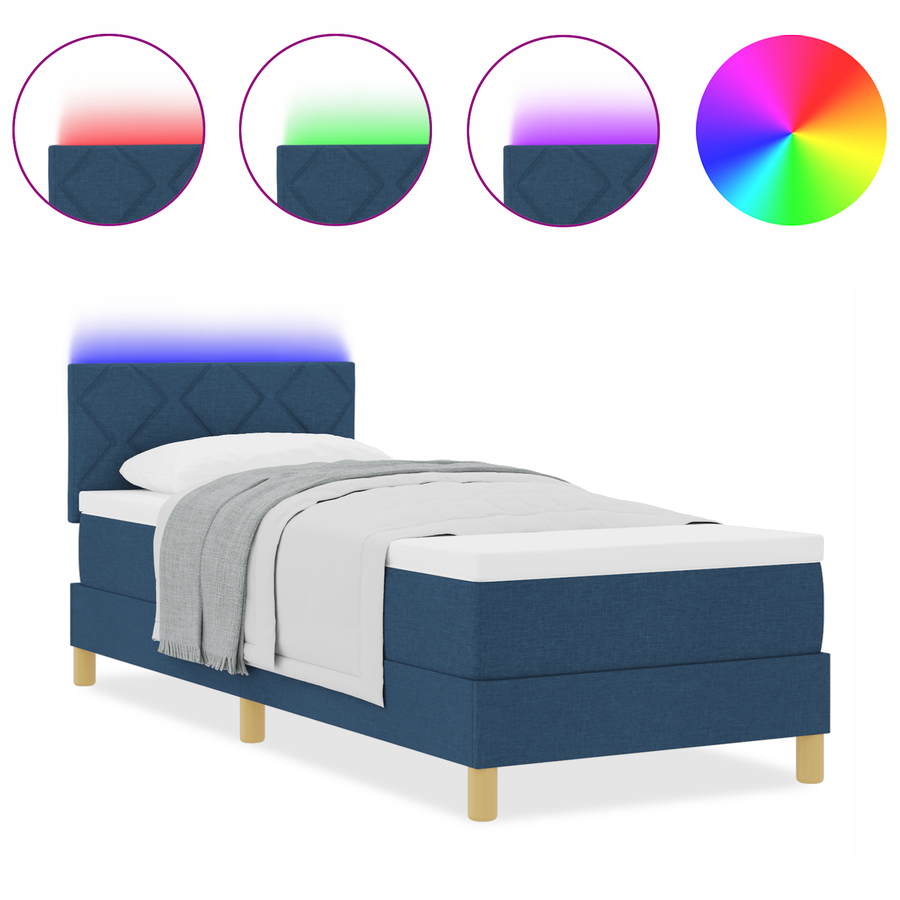 Boxspringbed met Matras & LED Blauw 80x200 cm Stof
