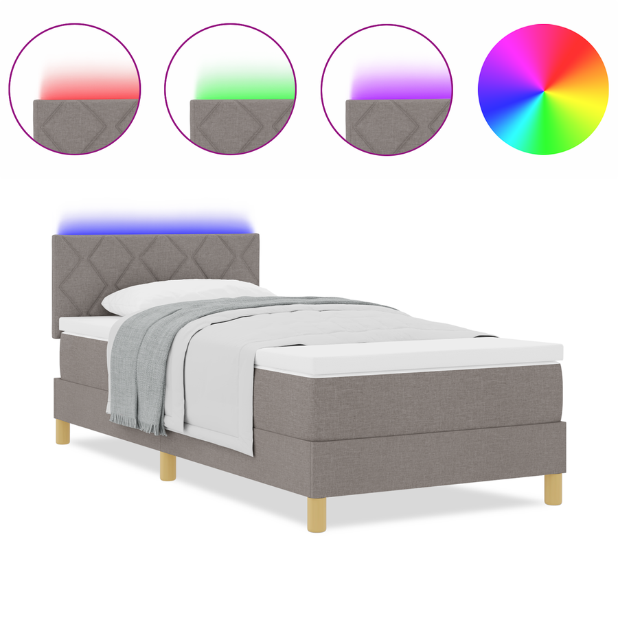 Boxspringbed met Matras & LED Taupe 90x200 cm Stof