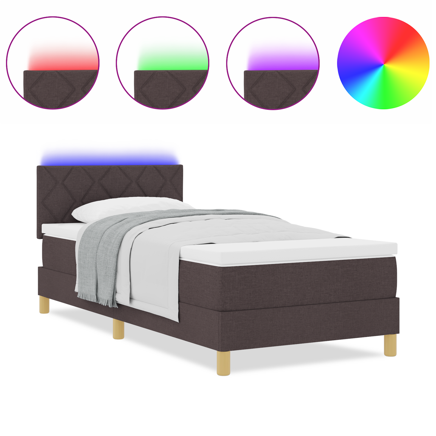 Boxspring Bed met Matras & LED Donkerbruin 100x200 cm Stof
